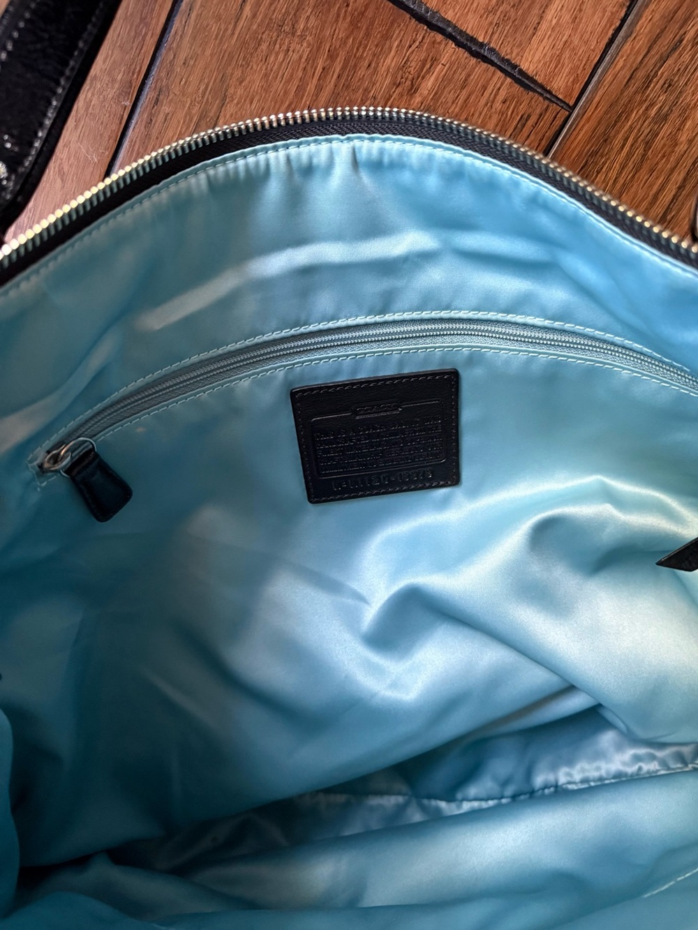 Coach Black Poppy Canvas Sateen Signature Tote Bag - Picture 7 of 10